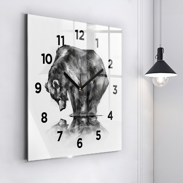 Square glass wall clock Cartoon bear