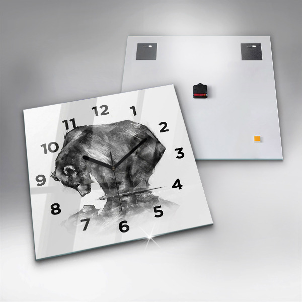 Square glass wall clock Cartoon bear