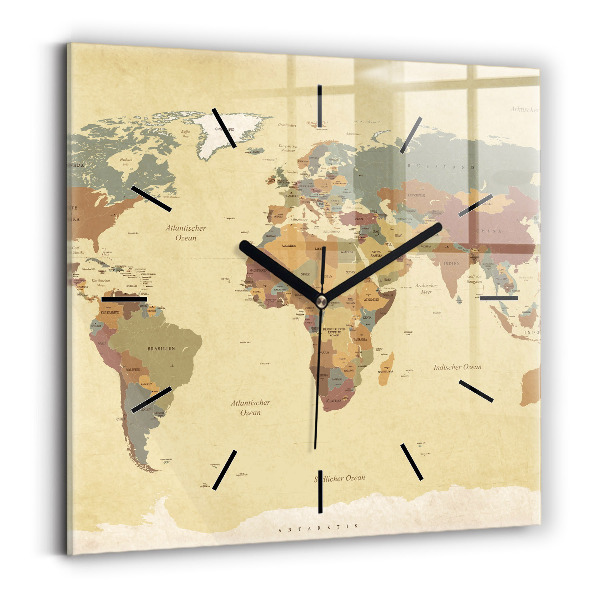 Square glass wall clock Vintage World Map