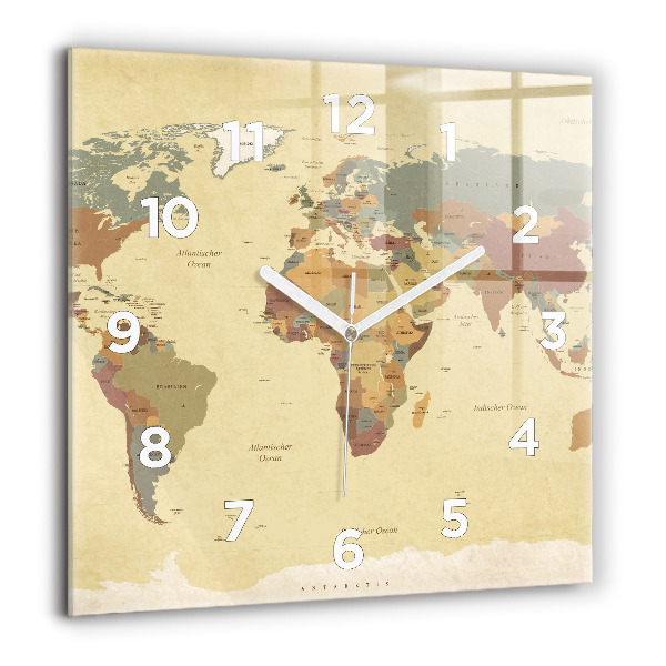 Square glass wall clock Vintage World Map