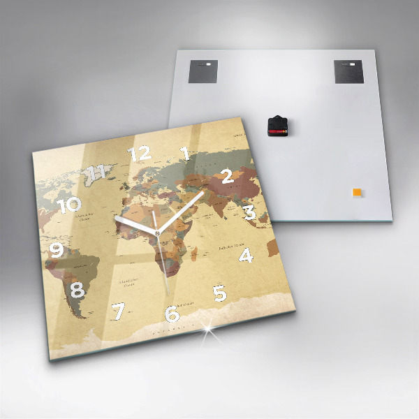 Square glass wall clock Vintage World Map