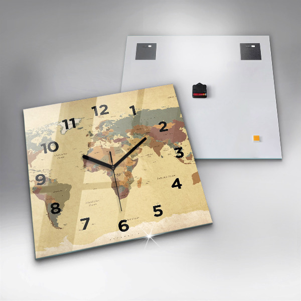 Square glass wall clock Vintage World Map