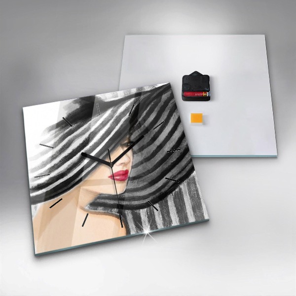 Square glass wall clock Woman in Black and White