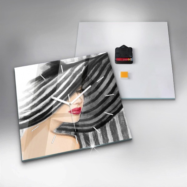 Square glass wall clock Woman in Black and White