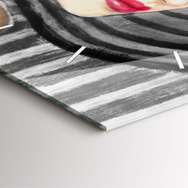 Square glass wall clock Woman in Black and White