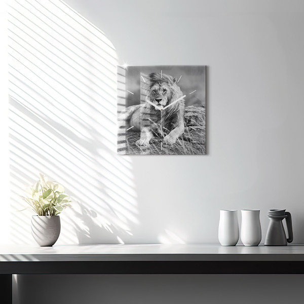 Square glass wall clock Abstraction - Lion