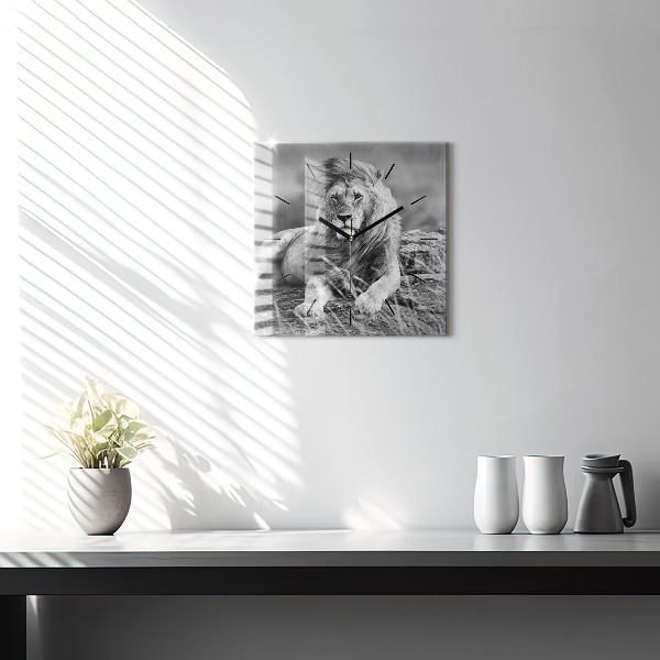 Square glass wall clock Abstraction - Lion