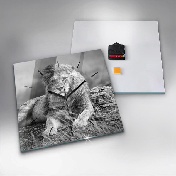 Square glass wall clock Abstraction - Lion