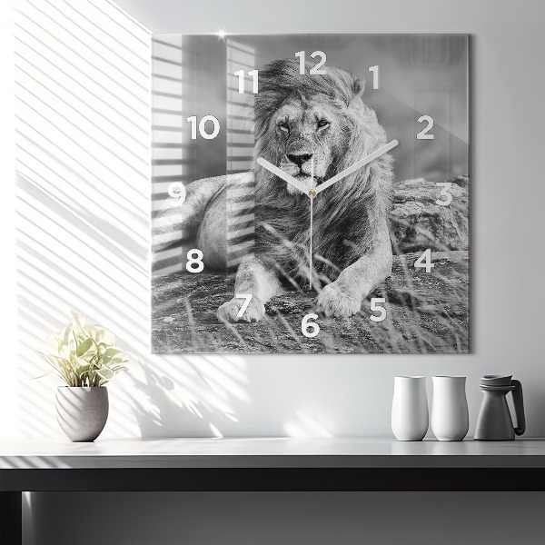 Square glass wall clock Abstraction - Lion