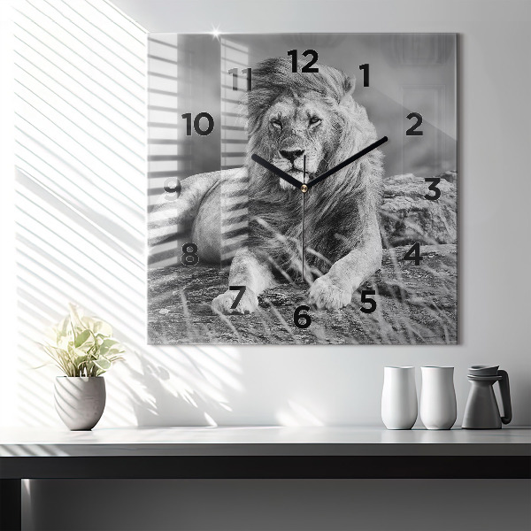 Square glass wall clock Abstraction - Lion