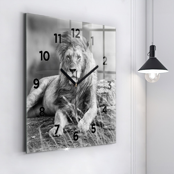 Square glass wall clock Abstraction - Lion