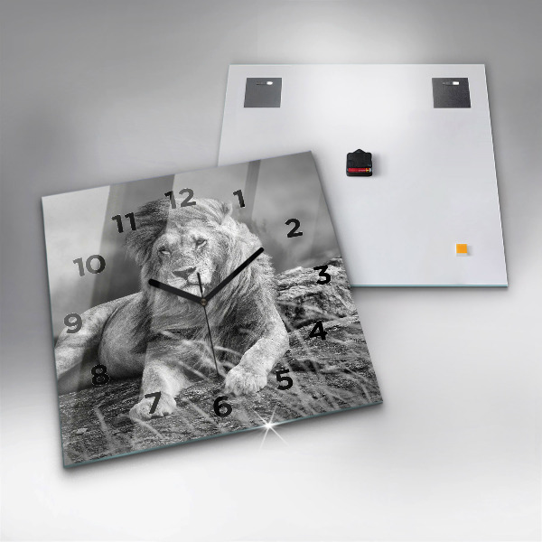 Square glass wall clock Abstraction - Lion