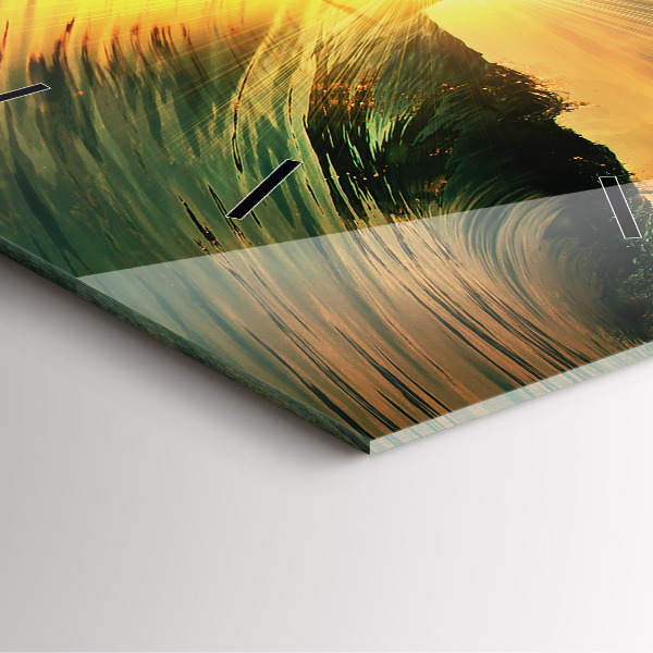 Square glass wall clock Waves Sunset Perspective