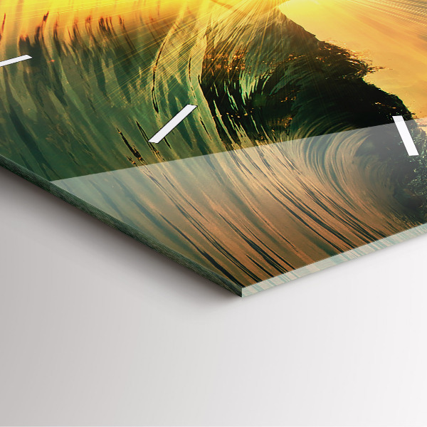 Square glass wall clock Waves Sunset Perspective