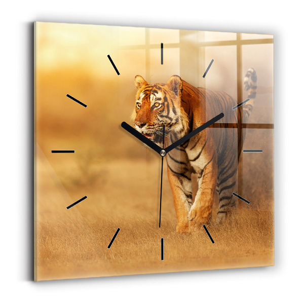 Square glass wall clock Hunting Tiger