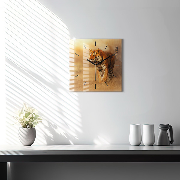 Square glass wall clock Hunting Tiger
