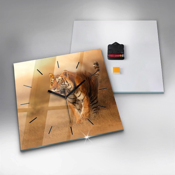 Square glass wall clock Hunting Tiger