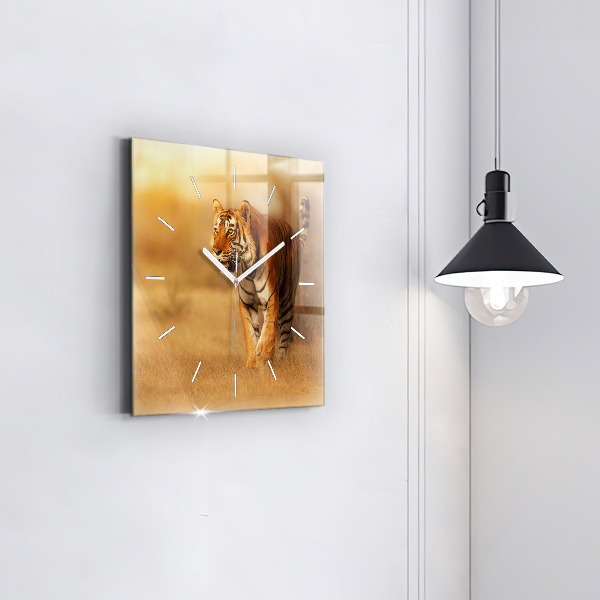 Square glass wall clock Hunting Tiger