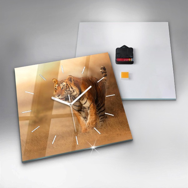 Square glass wall clock Hunting Tiger