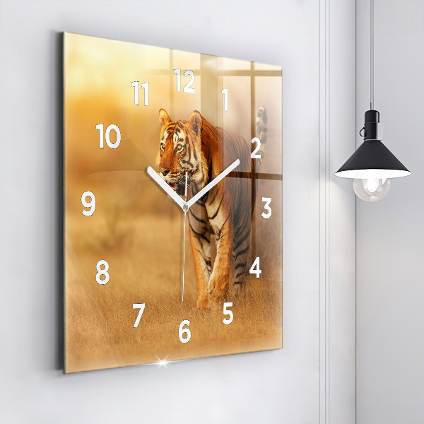 Square glass wall clock Hunting Tiger