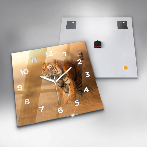 Square glass wall clock Hunting Tiger
