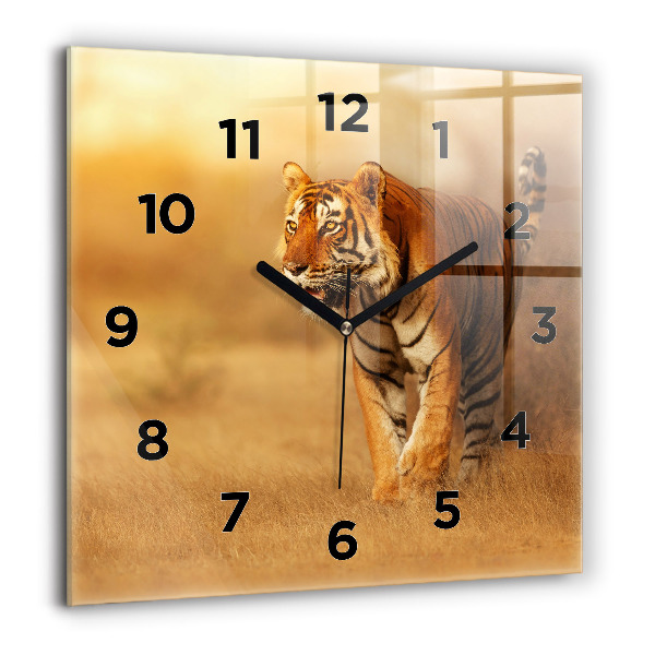 Square glass wall clock Hunting Tiger