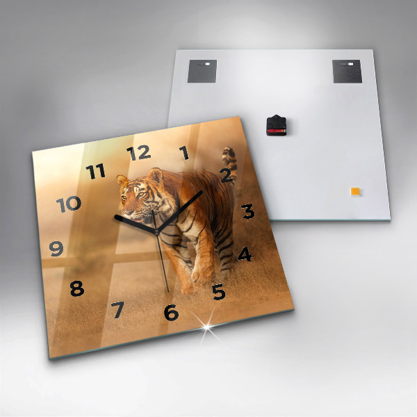 Square glass wall clock Hunting Tiger