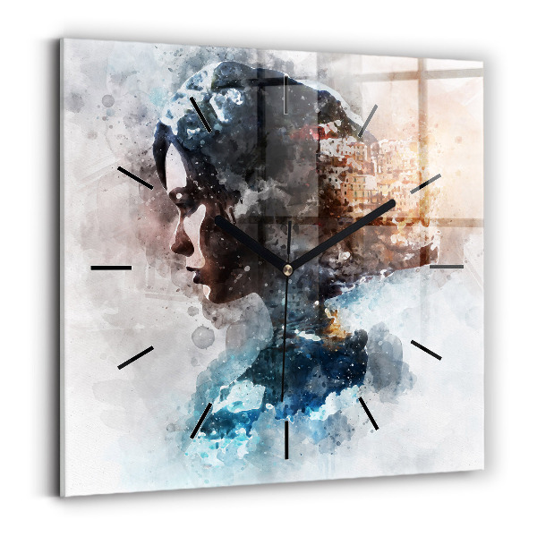 Square glass wall clock Abstract faces