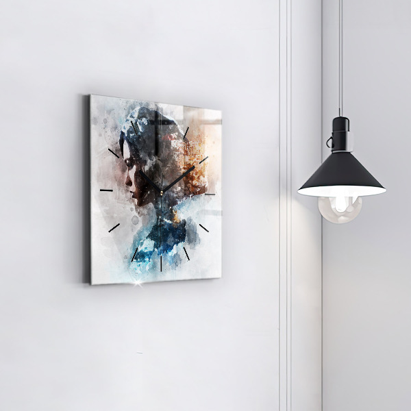 Square glass wall clock Abstract faces
