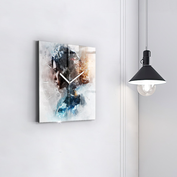 Square glass wall clock Abstract faces
