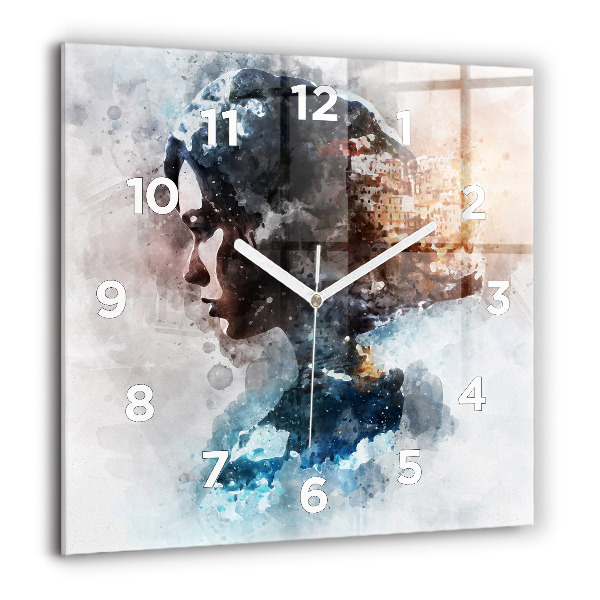 Square glass wall clock Abstract faces