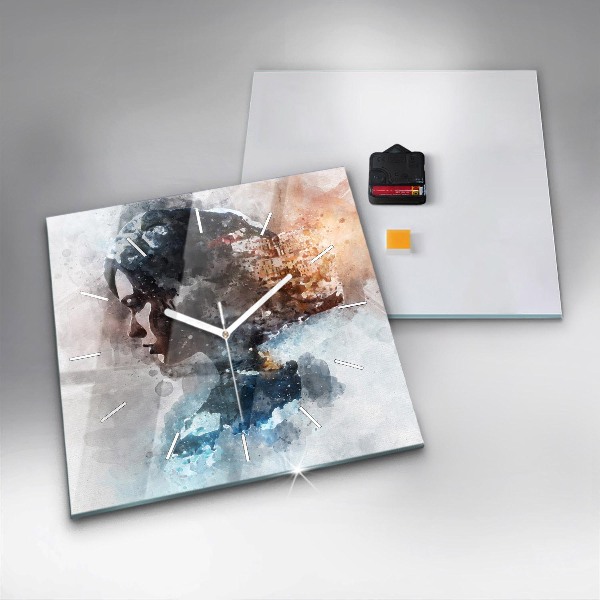 Square glass wall clock Abstract faces