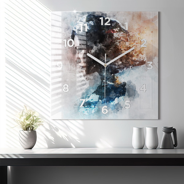 Square glass wall clock Abstract faces