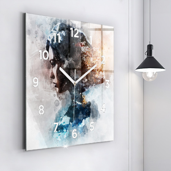 Square glass wall clock Abstract faces