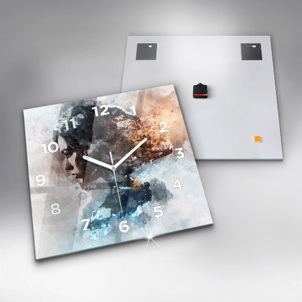 Square glass wall clock Abstract faces