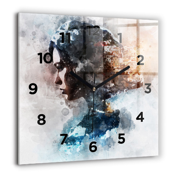 Square glass wall clock Abstract faces