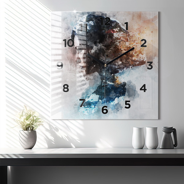 Square glass wall clock Abstract faces