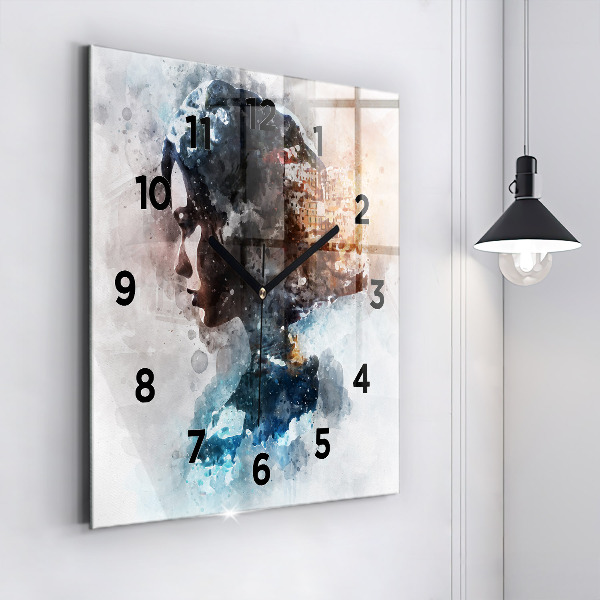 Square glass wall clock Abstract faces