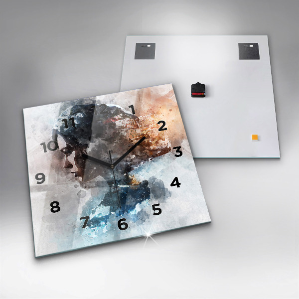 Square glass wall clock Abstract faces