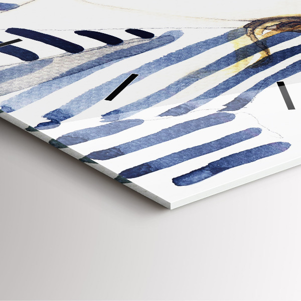 Square glass wall clock Face with glasses and hat