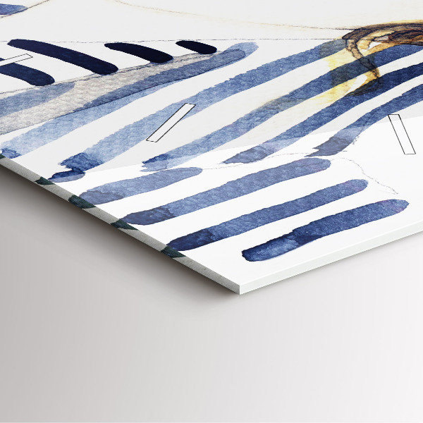 Square glass wall clock Face with glasses and hat