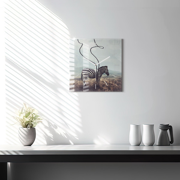 Square glass wall clock Zebra – Abstraction