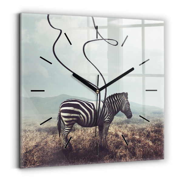 Square glass wall clock Zebra – Abstraction