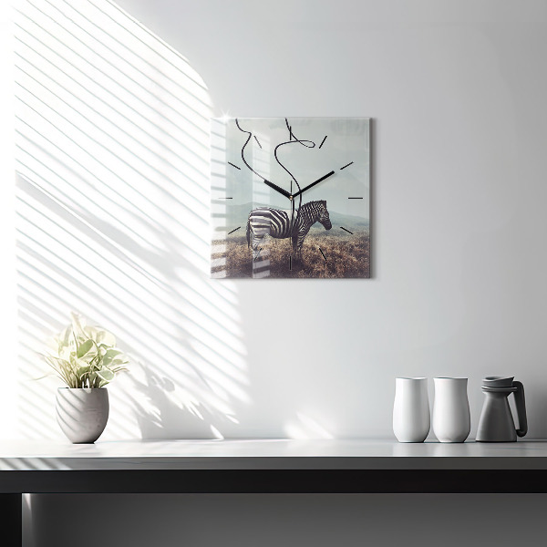 Square glass wall clock Zebra – Abstraction
