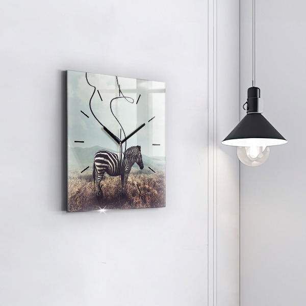 Square glass wall clock Zebra – Abstraction