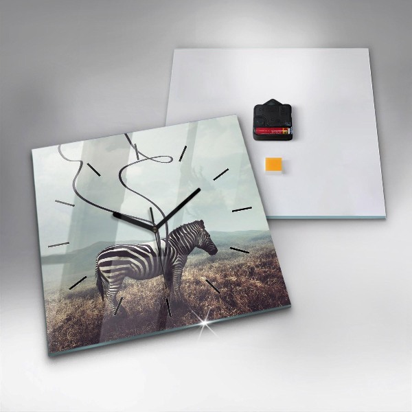 Square glass wall clock Zebra – Abstraction