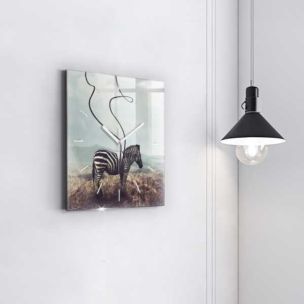 Square glass wall clock Zebra – Abstraction
