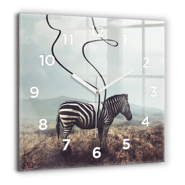 Square glass wall clock Zebra – Abstraction