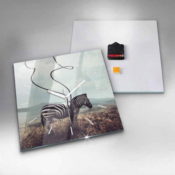 Square glass wall clock Zebra – Abstraction