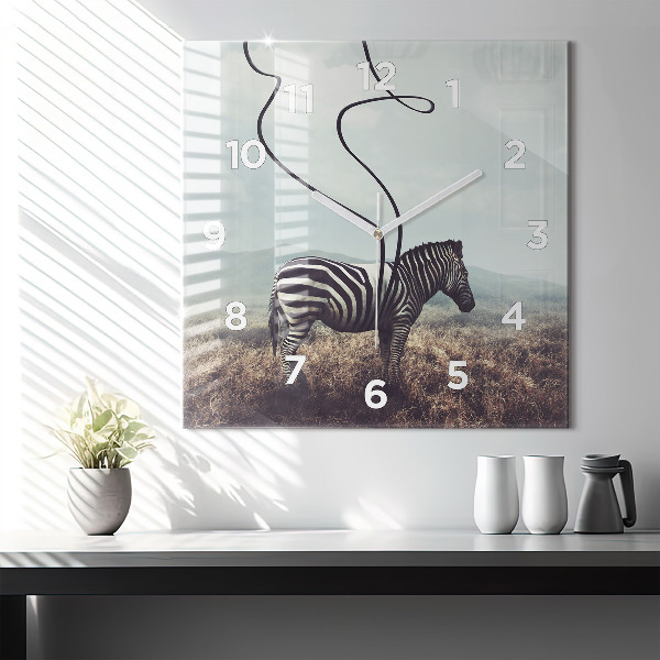 Square glass wall clock Zebra – Abstraction
